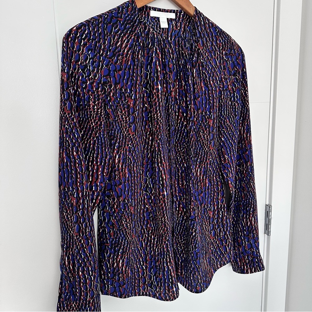 Hugo Boss 100% Silk Printed Button Down Blouse Top